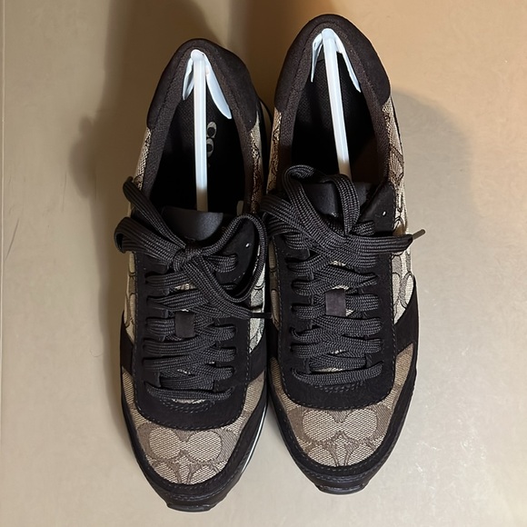 COACH Mason Jacquard Brown Tennis Shoes | Mercari New. Coach Mason Signature Jacquard Khaki Chestnut Sneakers